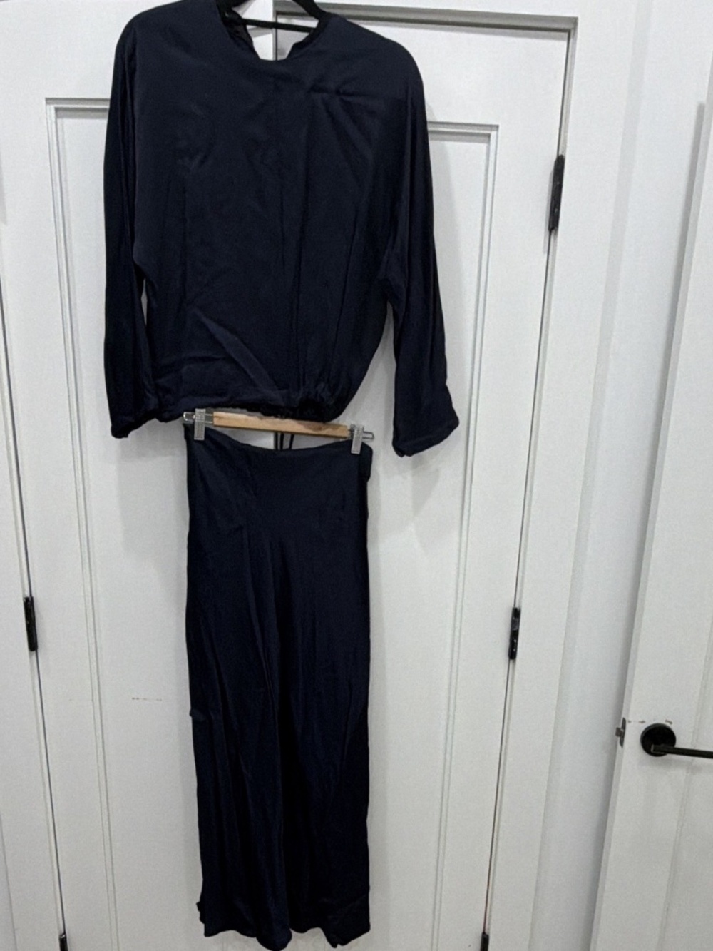 Zara Women's 2-Piece Set S Black Satin Blouse & Wide-Leg Pants V-Neck